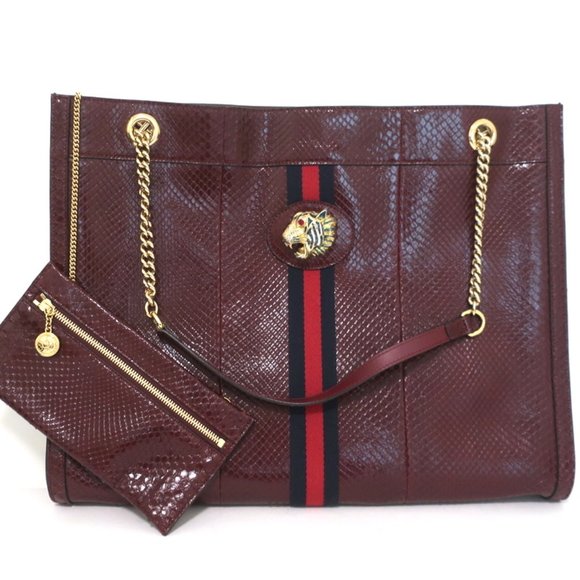 GUCCI RAJAH PYTHON MAXI TOTE BORDEAUX CHAIN STRAP SHOULDER BAG - Picture 15 of 15